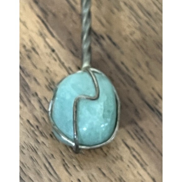 Handmade Snuff / Baby Spoon With Amazon Jade Accent Stone Handle Vintage Boho - Picture 2 of 9